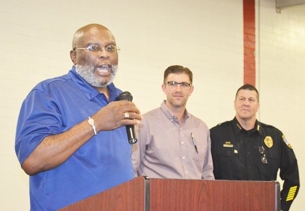 Lemoore's newest Citizen of the Year is Ernie Smith, shown here with Lemoore Recreation Director Jason Glick and Police Chief Darrel Smith at a Volunteer Dinner.